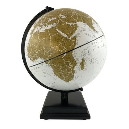 Globe terrestre de bureau Milan blanc et or de 30 cm (12 pouces) - Relief en relief
