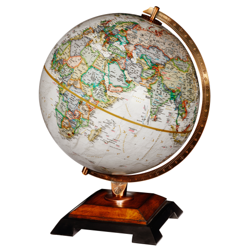 National Geographic Bingham 12"/30Cm Diameter Antique Parchment Ocean Desk Globe With Woodt Base And Die-Cast Semi- Meridian (English)