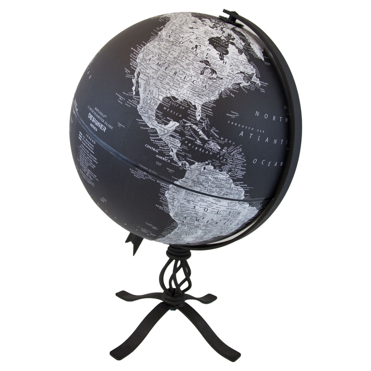 Globe terrestre Hamilton 12 pouces noir en relief - Collection Designer