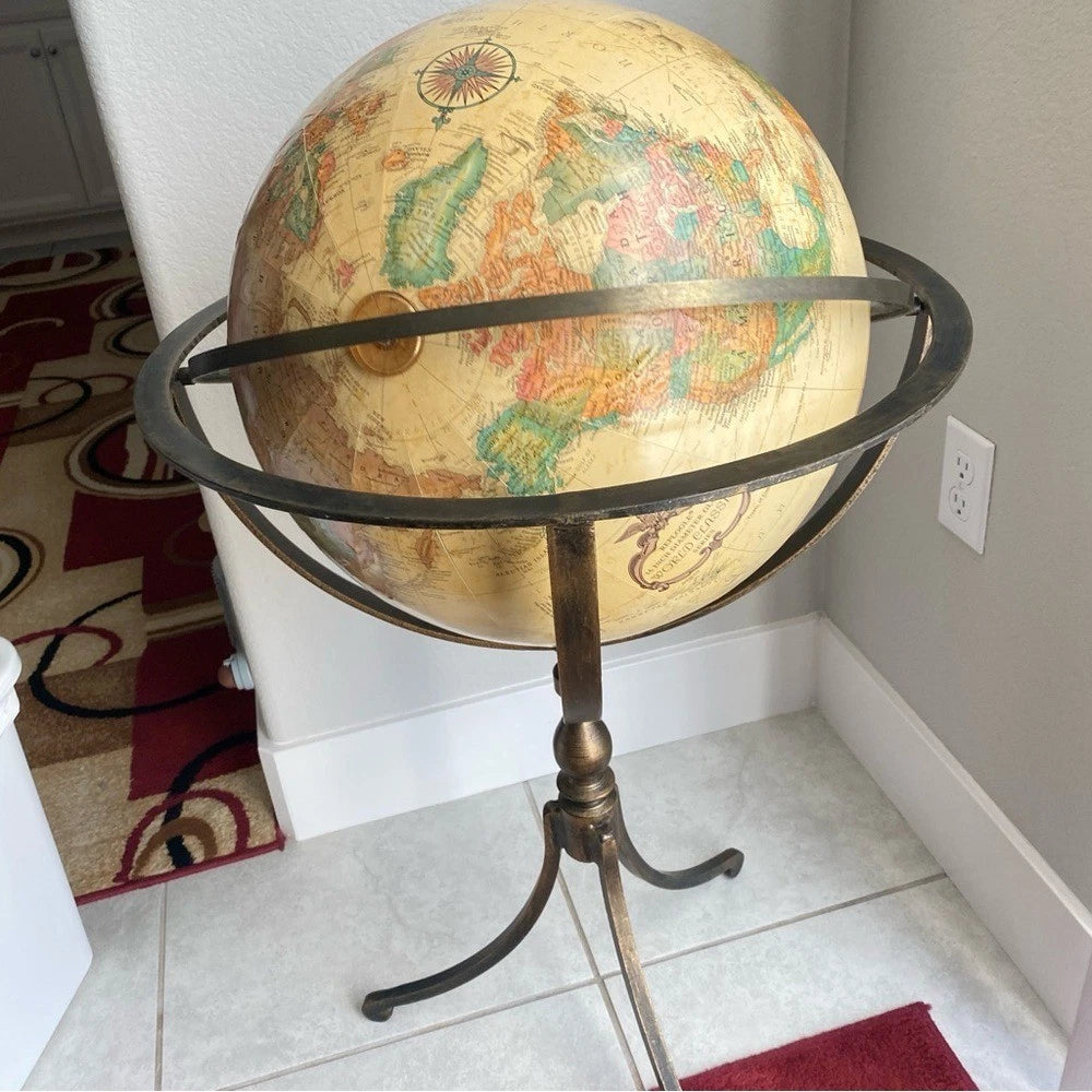 Globe terrestre antique en relief Marin de 40 cm (16 pouces) - Socle en noyer