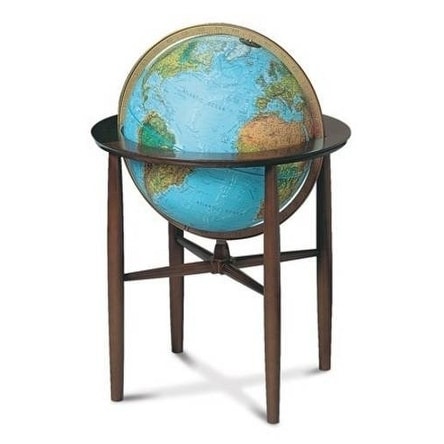 Lafayette 16" Blue Illuminated Raised Relief Floor Globe - Walnut Finish