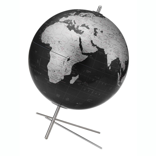 Mikado 12-Inch Slate Gray and Silver Desk Globe with Stainless Steel Tripod Base