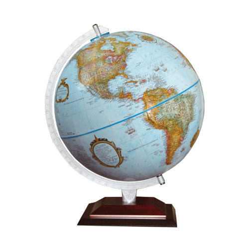 Replogle 12"/30Cm Diameter Blue Ocean Desk Globe With Wood Stand And Die-Cast Semi-Meridian (English)
