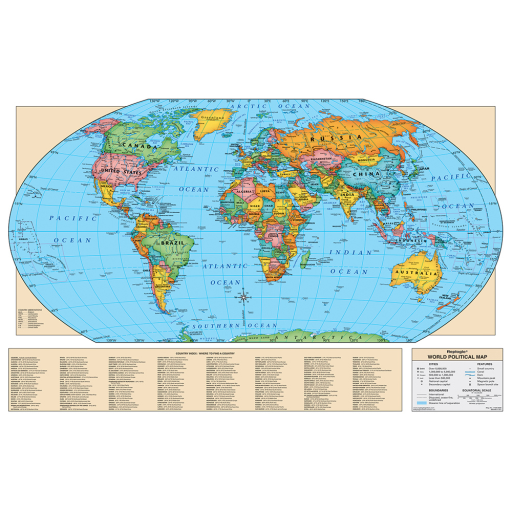 WORLD WALL MAP - 6/1 - Laminated Blue - EN