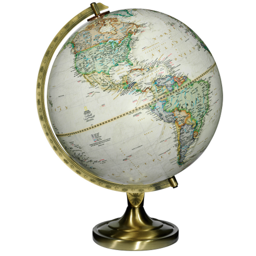 National Geographic Grosvenor 12"/30Cm Diameter Antique Parchment Ocean Desk Globe With Metal Base And Semi- Meridian (English)