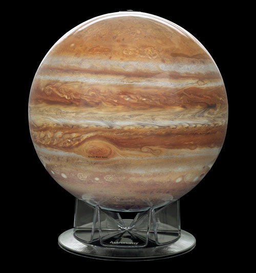 12-inch Jupiter globe with detailed Cassini and Juno data, showing bands and the Great Red Spot.