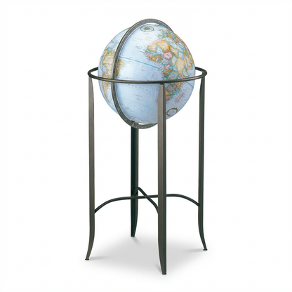 A photorealistic studio view of the Replogle Trafalgar 16" floor globe in French, angled to the left on a white background.