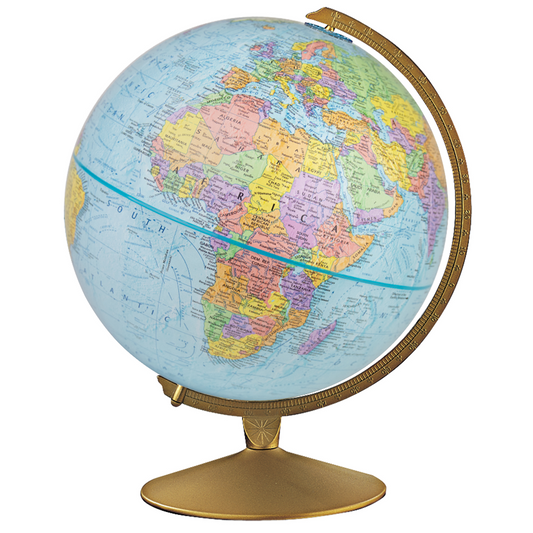 12-inch French blue ocean desk globe featuring a raised relief map and gold-toned stand.