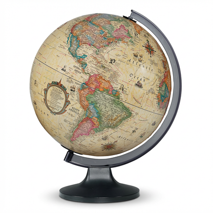 A photorealistic studio product photograph of the Replogle Globes Copenhagen 12" Antique Ocean Illuminated Desk Globe (French) on a white background.
