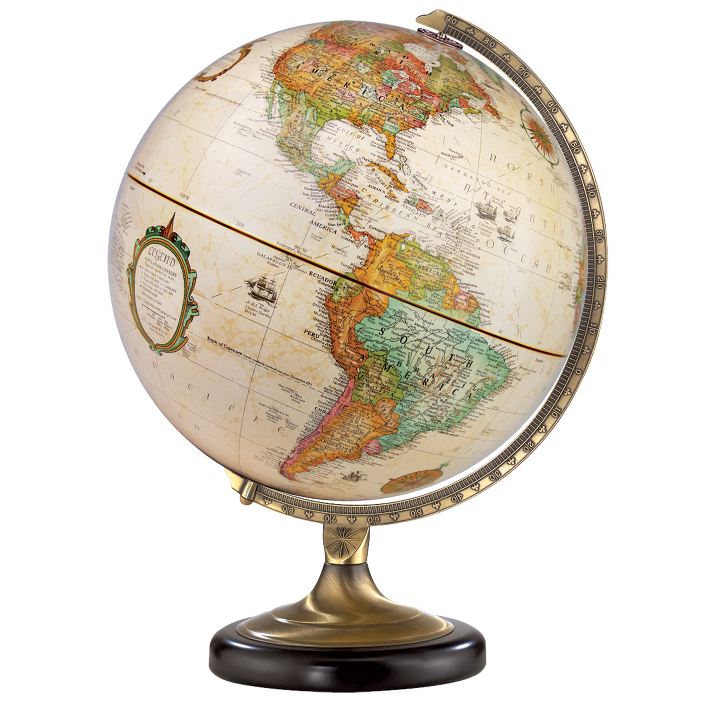 Replogle Sierra 12-inch antique ocean desk globe with bronze meridian and dark wood base.