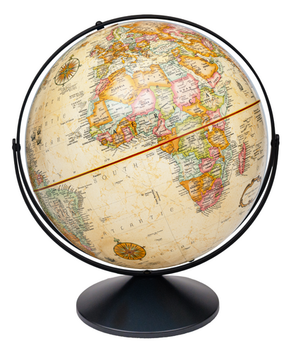 16-inch antique ocean desktop globe with a full-swing meridian and black base.