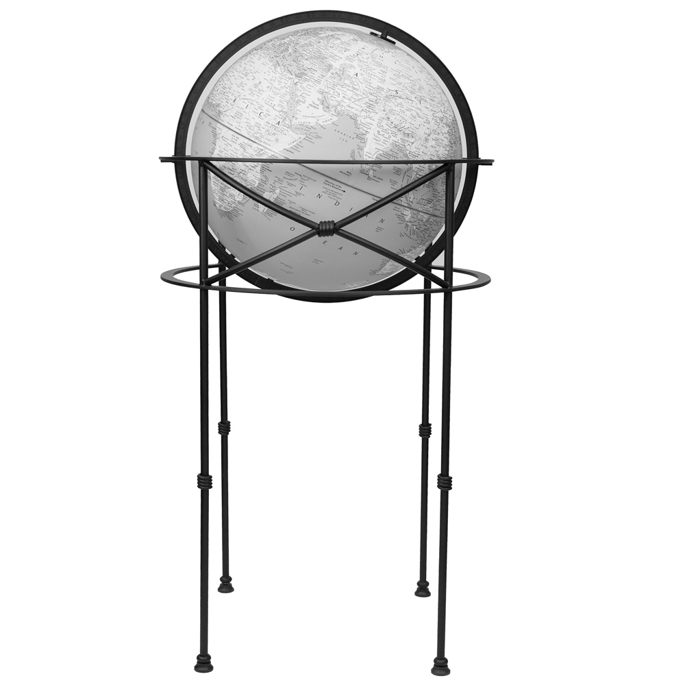 Dawson 16-inch gray floor globe on a modern black wrought iron metal stand.