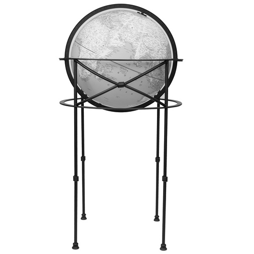 Dawson 16-inch gray floor globe on a modern black wrought iron metal stand.