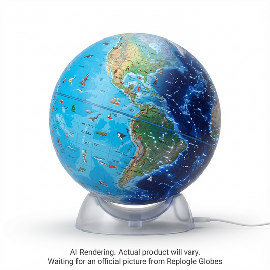 12-inch Day & Night Kids Globe showing daytime maps and illuminated night constellations.