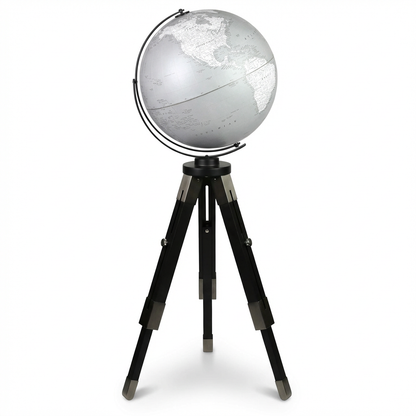 A photorealistic studio product photo of the Replogle Globes Willston, angled to show the right side, on a pure white background with a soft shadow.