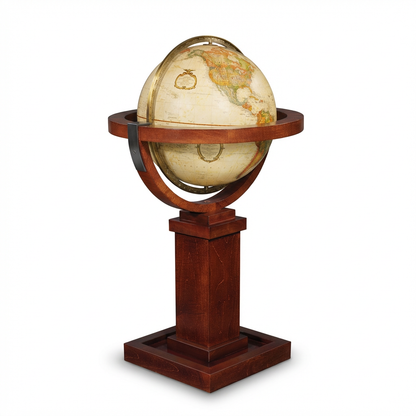 A photorealistic studio product photo of the Frank Lloyd Wright globe, angled to show the right side, on a white background with a soft shadow.