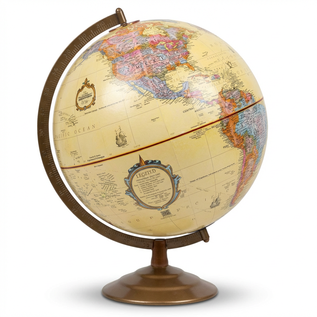 A photorealistic studio product photograph of the Replogle Globes Globemaster 12"/30cm antique ocean desk globe, angled to the left on a white background with a soft shadow.