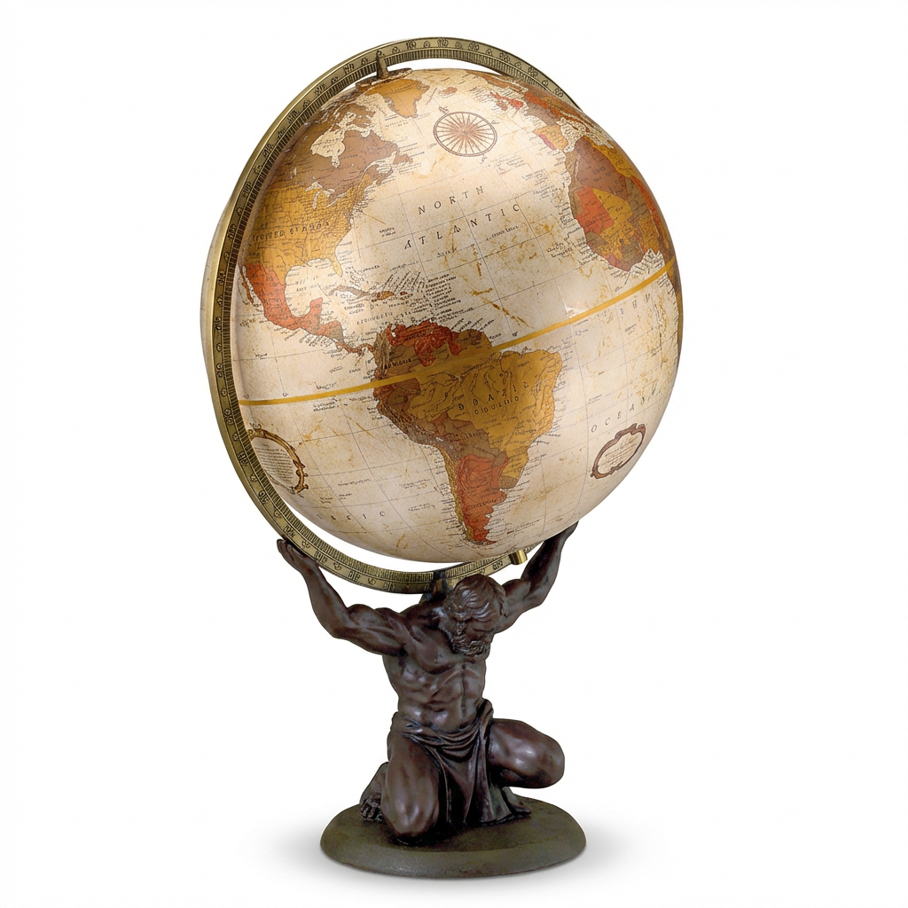 Photorealistic studio shot of the Replogle Atlas globe from image_0.png, angled to the left on a pure white background with a soft shadow .