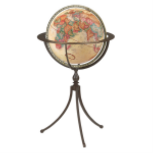 Marin 16-inch antique floor globe on a dark metal tripod stand with French raised relief maps.