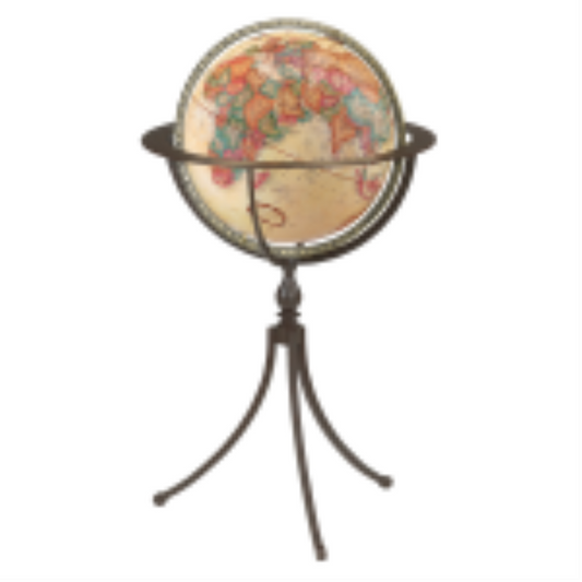 Marin 16-inch antique floor globe on a dark metal tripod stand with French raised relief maps.