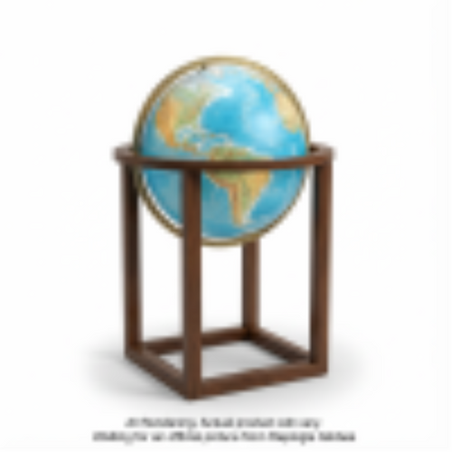 Naples 12-inch blue illuminated world globe on a brown wooden square stand.