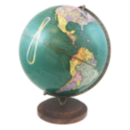 Providence 12-inch teal desktop globe with a raised relief map on a dark wooden base.