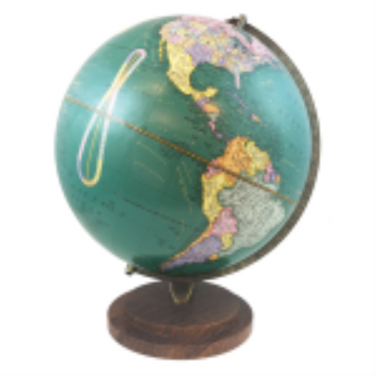 Providence 12-inch teal desktop globe with a raised relief map on a dark wooden base.
