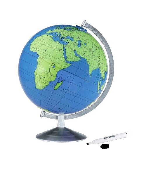 Globe terrestre éducatif Geographer de 30 cm (12 pouces) avec surface inscriptible et effaçable