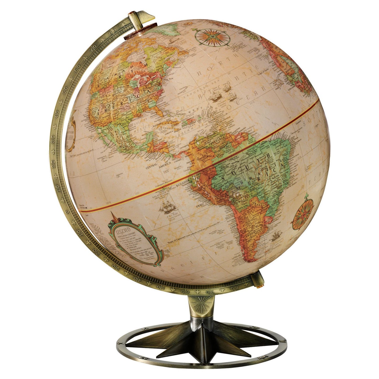 12-inch Compass Rose Antique Desktop Globe with Raised Relief