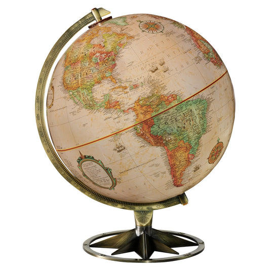 12-inch Compass Rose Antique Desktop Globe with Raised Relief