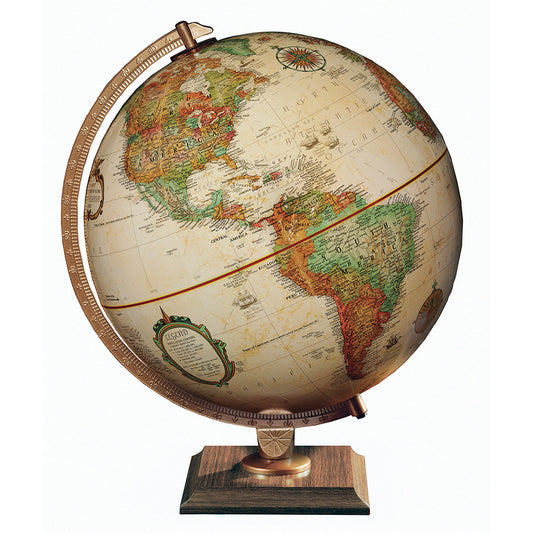 Globe de bureau antique Spokane 12" - Relief en relief avec socle en noyer