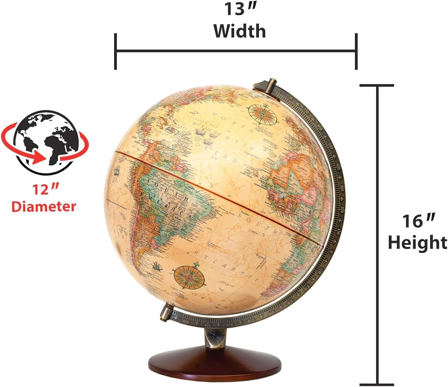 Odessa 12-inch Antique Ocean Illuminated Desk Globe with Walnut Base