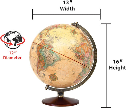Odessa 12-inch Antique Ocean Illuminated Desk Globe with Walnut Base