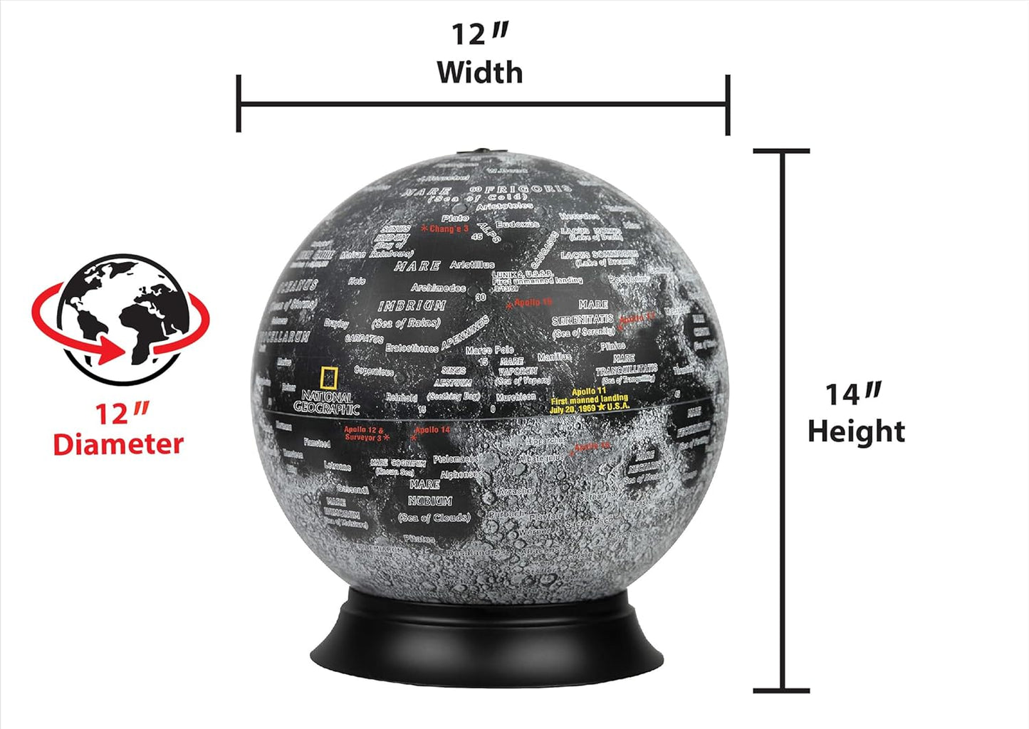 National Geographic Moon Globe - 12" Illuminated Lunar Desktop Globe
