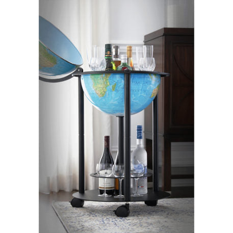 Empire 16" Blue Ocean Illuminated Bar Globe - Floor Standing Drinks Cabinet