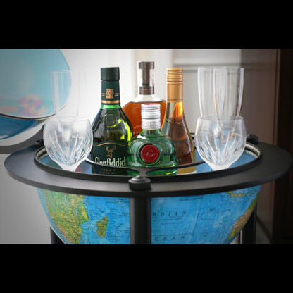 Empire 16" Blue Ocean Illuminated Bar Globe - Floor Standing Drinks Cabinet