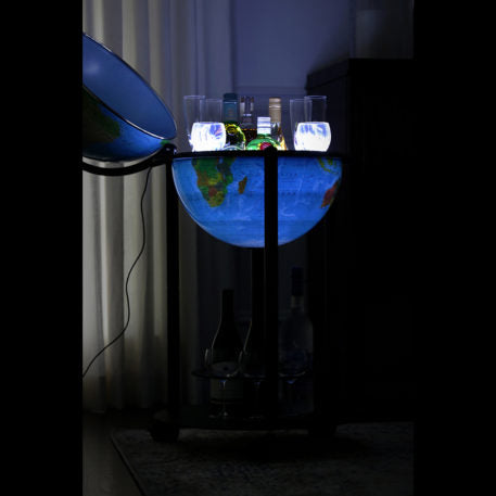 Empire 16" Blue Ocean Illuminated Bar Globe - Floor Standing Drinks Cabinet