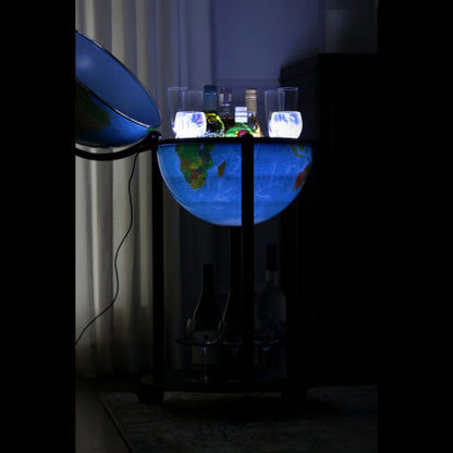 Empire 16" Blue Ocean Illuminated Bar Globe - Floor Standing Drinks Cabinet