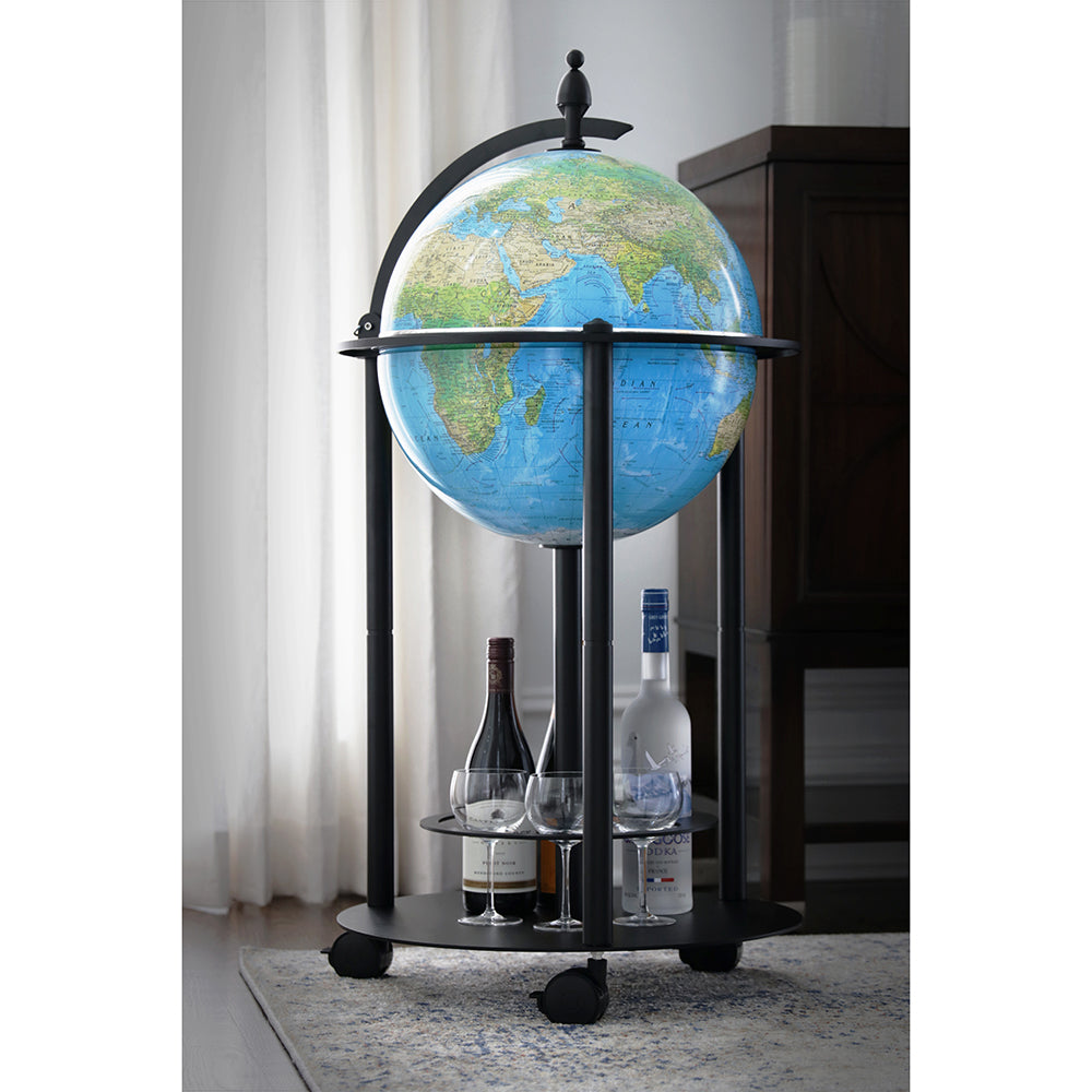 Empire 16" Blue Ocean Illuminated Bar Globe - Floor Standing Drinks Cabinet