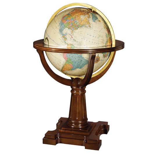 Globe de sol antique illuminé Annapolis 20 pouces - Support en bois massif fabriqué à la main