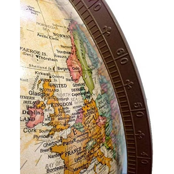 Globe terrestre Forum de 40 cm (16 pouces) à relief antique avec socle en noyer