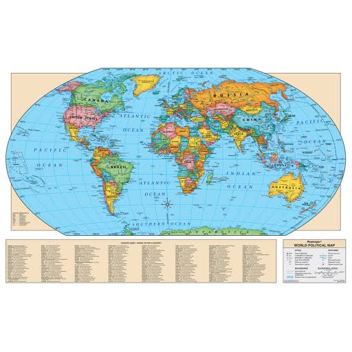 Large Laminated World Wall Map - 49" x 33" Political Map with Flags