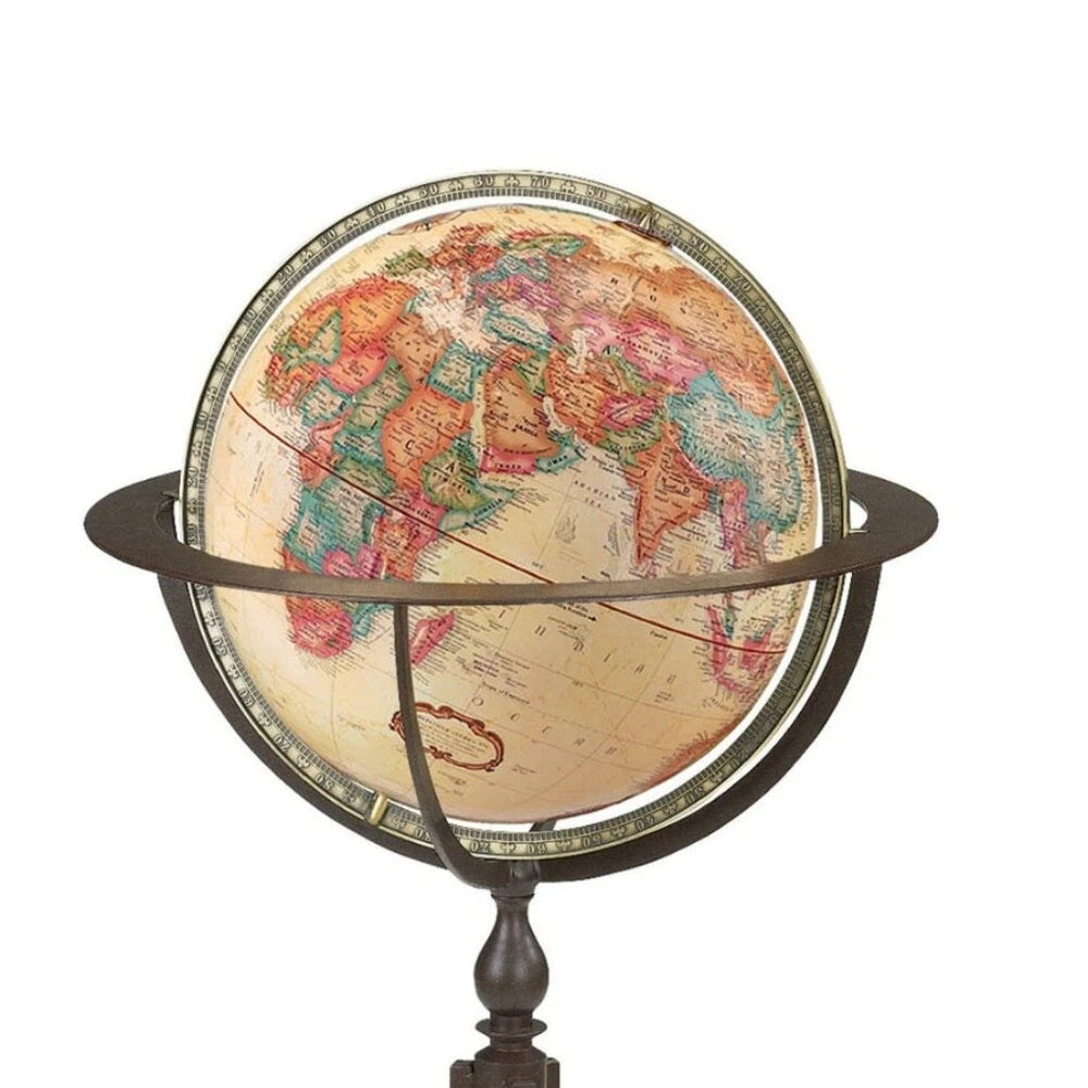 Globe terrestre antique en relief Marin de 40 cm (16 pouces) - Socle en noyer