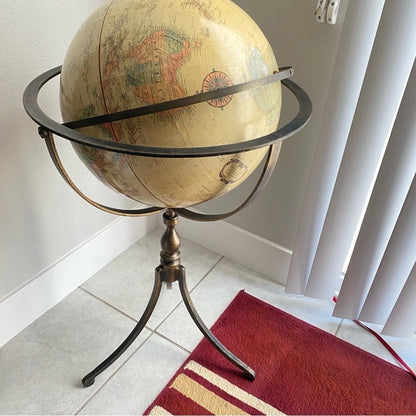 Globe terrestre antique en relief Marin de 40 cm (16 pouces) - Socle en noyer